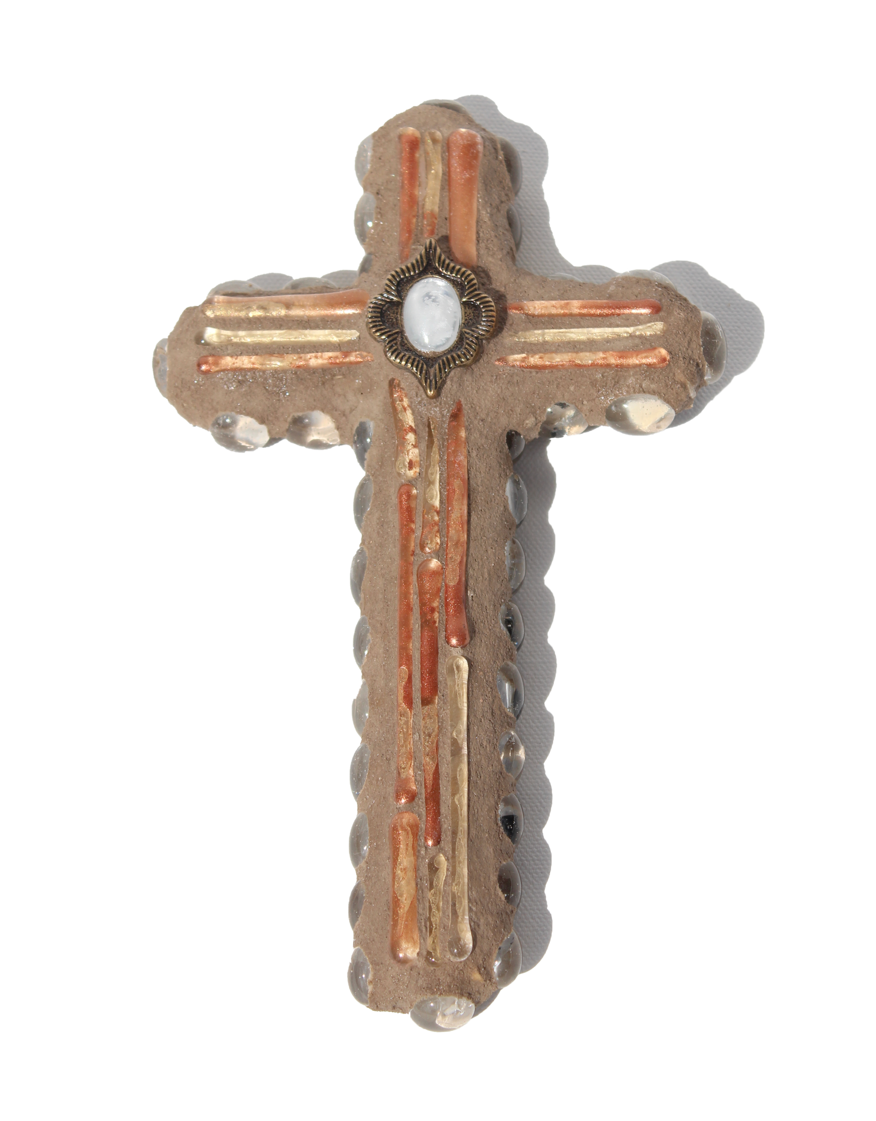 Gold Copper Painted Mosaic Cross